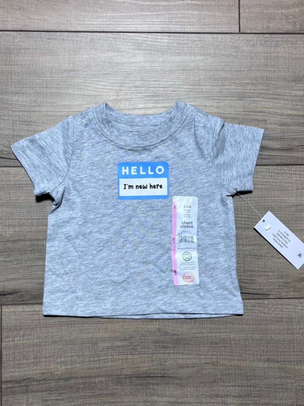Wonder Nation Baby Boy Hello I’m New Here Short Sleeve Tee Size 0-3 Months Gray